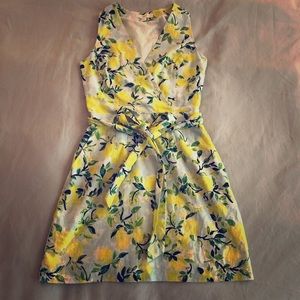 Linen 1901 brand lemon-printed dress size M petite